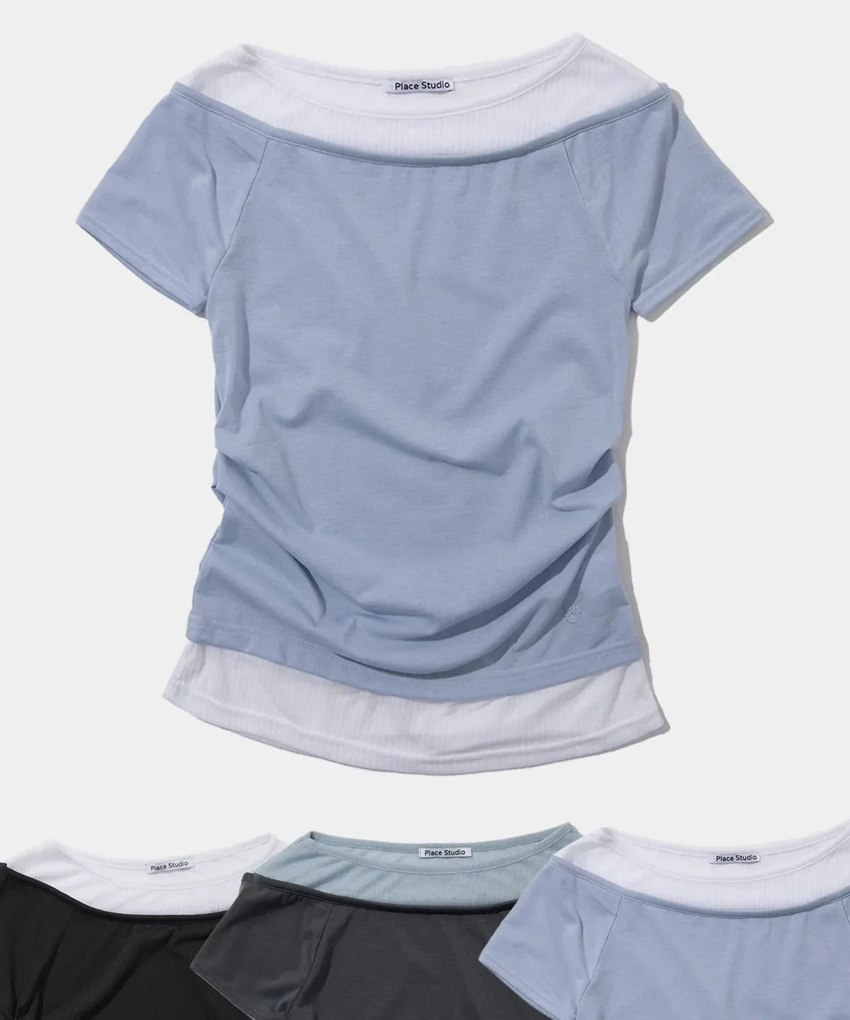 See-through double layered pin tuck slim fit short sleeve t-shirt