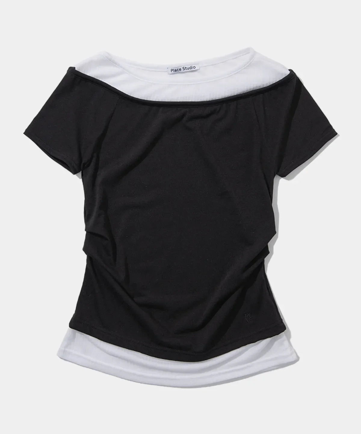 See-through double layered pin tuck slim fit short sleeve t-shirt