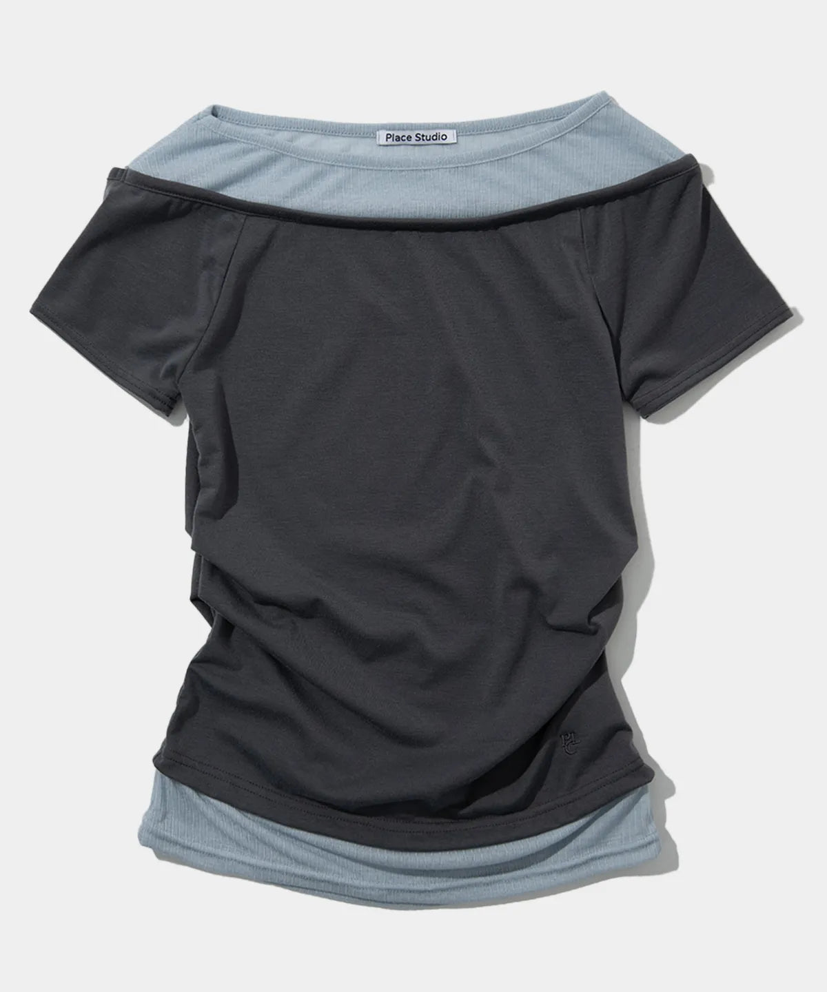 See-through double layered pin tuck slim fit short sleeve t-shirt