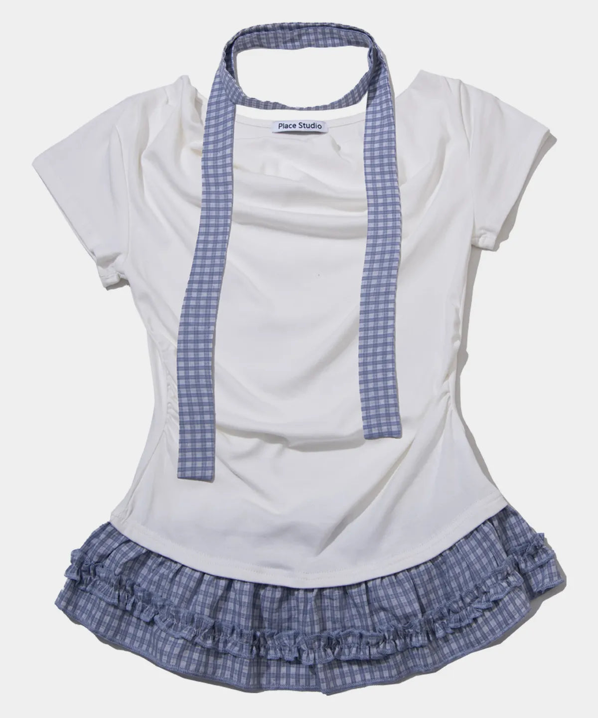 Check Tie & Pintuck Check Frill Off-Shoulder Sleeve